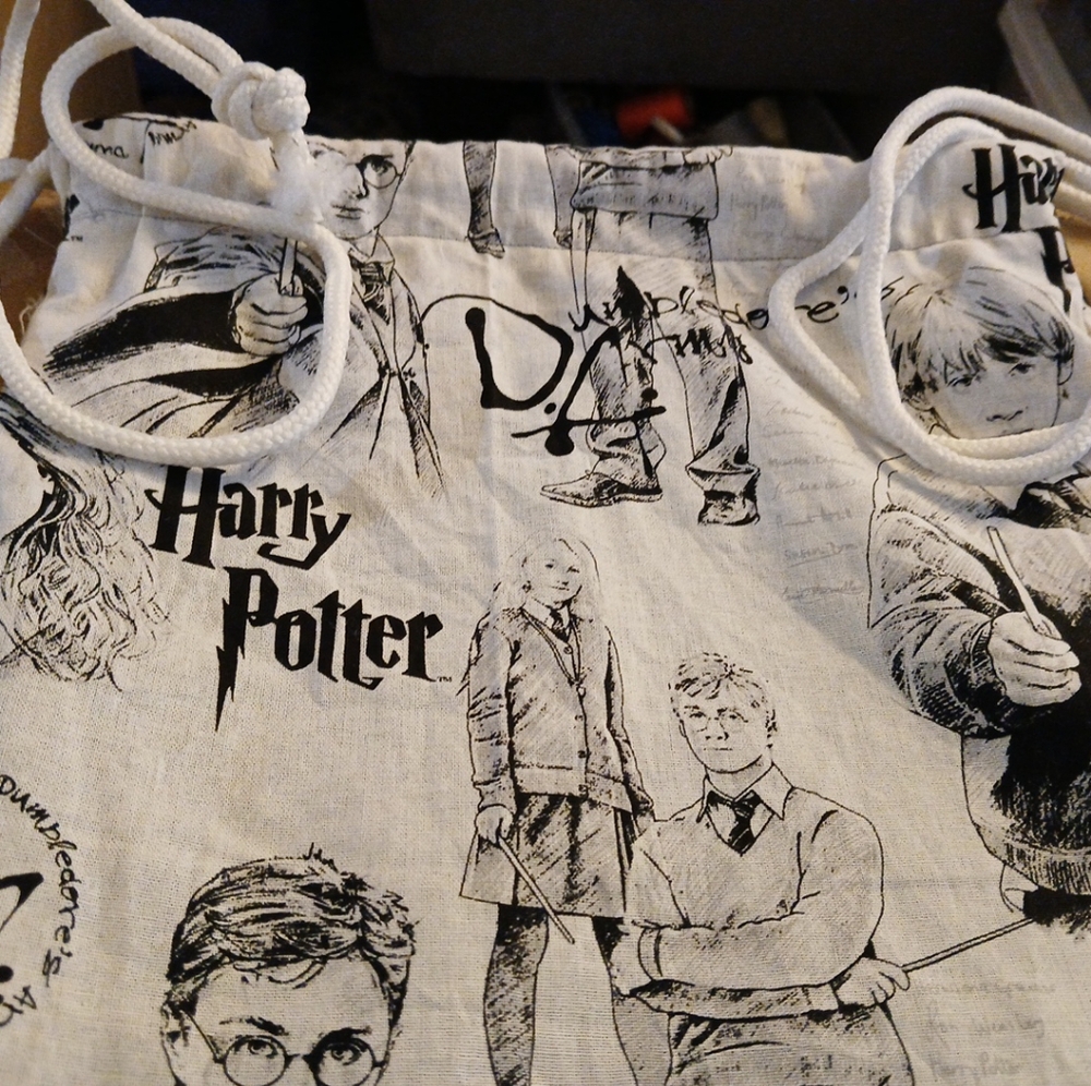 Hand Crafted Black and White Drawstring Bag